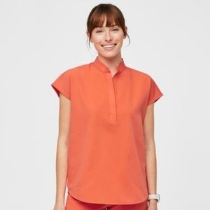 Figs Rafaela Scrub Top M Sunset Orange, Embroidered